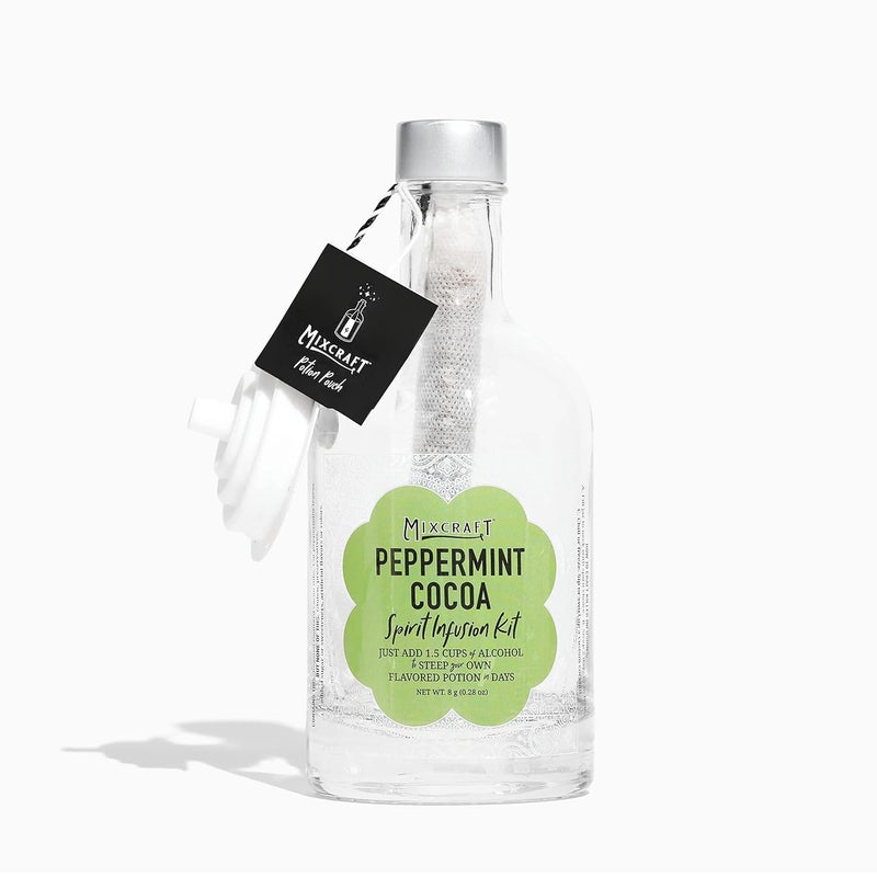 MixCraft Spirit Infusion Kit - Premium Craft Cocktail & Mocktail Mixer, Glass Bottle, Collapsible Funnel, Flavor Pouch & Recipe, Peppermint Cocoa - Image 1